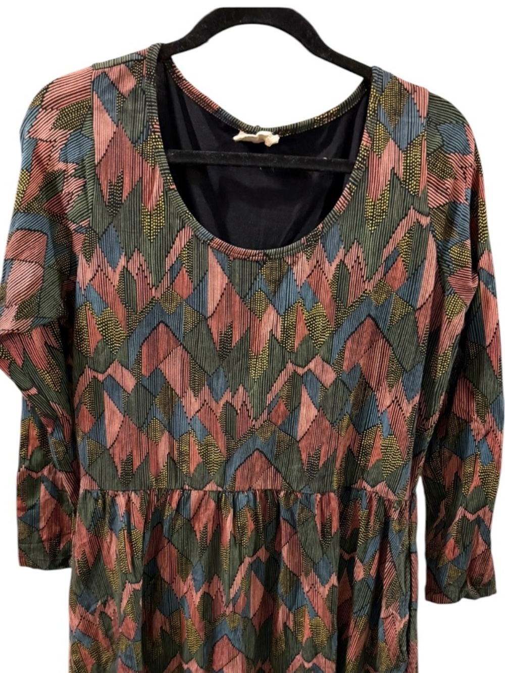 Mata Traders Multicolor Geometric Scoop Neck Long Sleeve Dress - Picture 2 of 3